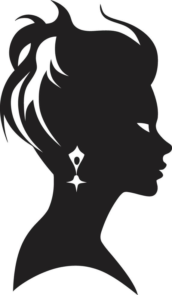 Shadowed Siren Black Icon of Womans Face Ebony Elegance Design of Woman Face in Black vector