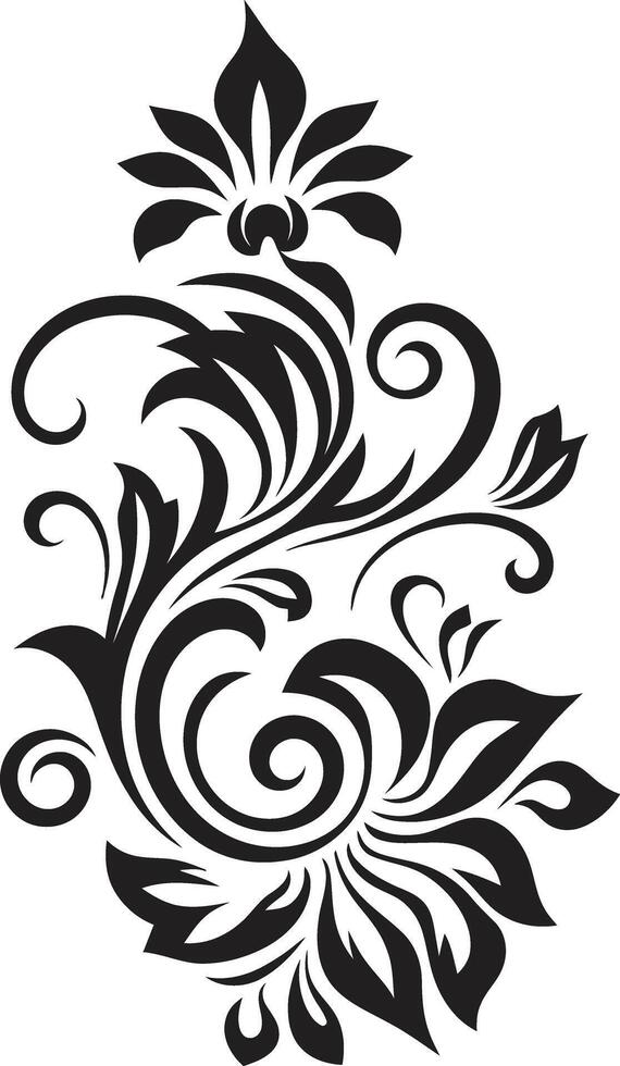 Old fashioned Orchids Black Vintage Floral Icon Elegant Entwining Vintage Floral Design in Black vector