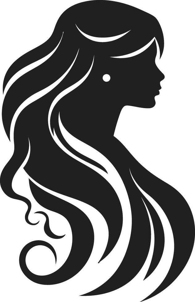 Midnight Mystery Black Icon of Womans Face Elegant Embrace Woman Face in Black vector
