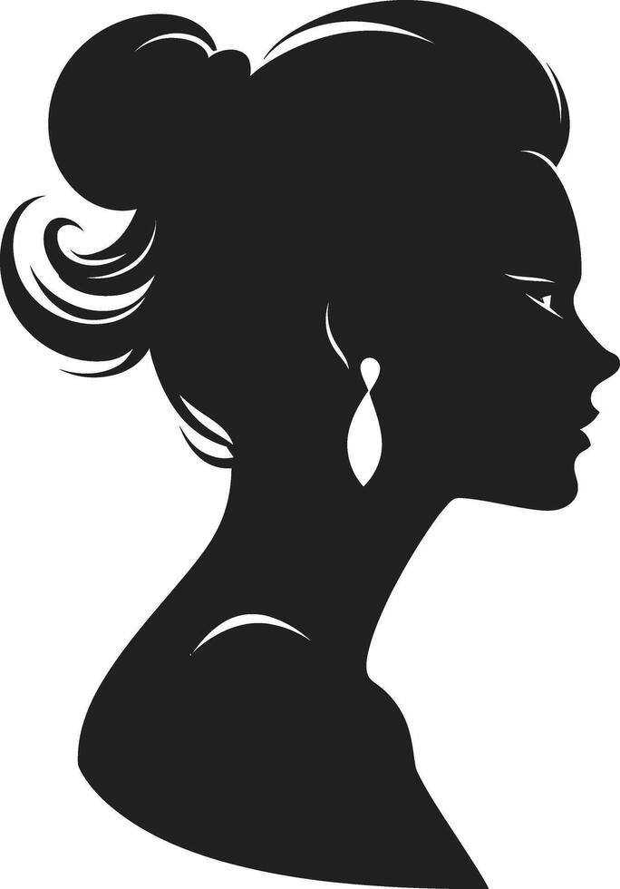 Ethereal Enchantment Black Icon of Womans Face Shadowed Serenity Woman Face in Black vector