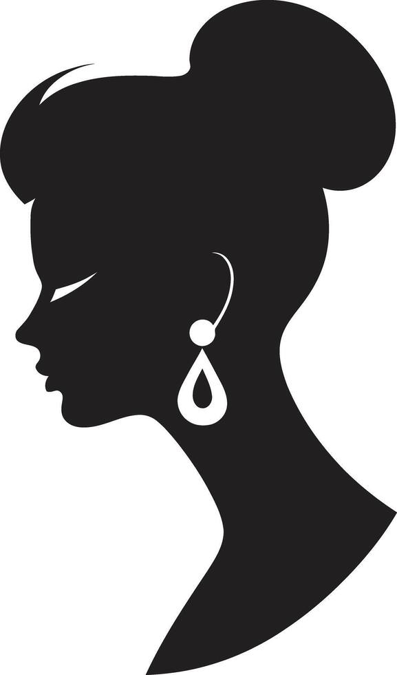 Ethereal Enchantment Black Icon of Womans Face Shadowed Serenity Woman Face in Black vector
