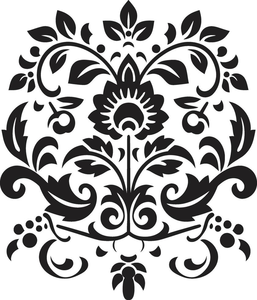 Retro Rhododendrons Black Vintage Floral Icon Timeless Tansy Vintage Floral Element in Black vector