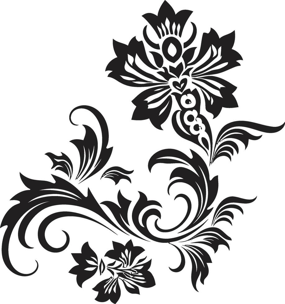 Nostalgic Nocturne Design of Vintage Florals in Black Noir Narrative Black Vintage Floral Icon vector