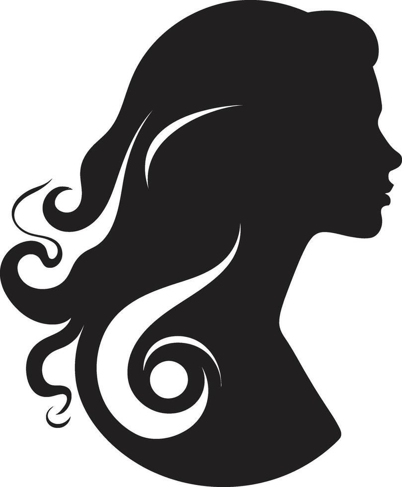 Mystical Maiden Black Icon of Womans Face Charcoal Charm Woman Face in Black vector