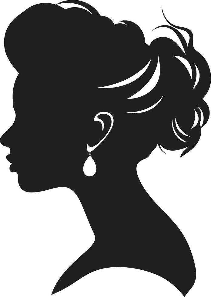 Ebony Empress Black Woman Face Icon Noir Nostalgia Design of Woman Face in Black vector