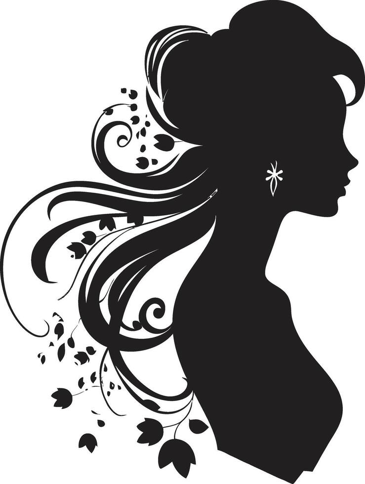 Noir Nostalgia Design of Woman Face in Black Mystical Maiden Black Icon of Womans Face vector