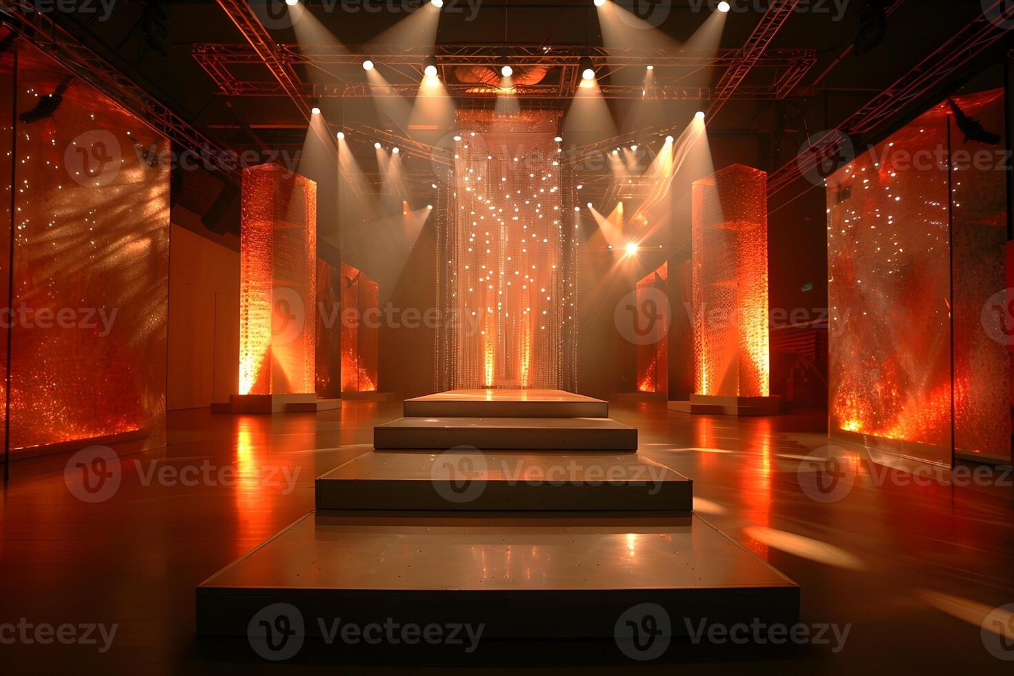 A stage with a stage lighting and a stage set photo