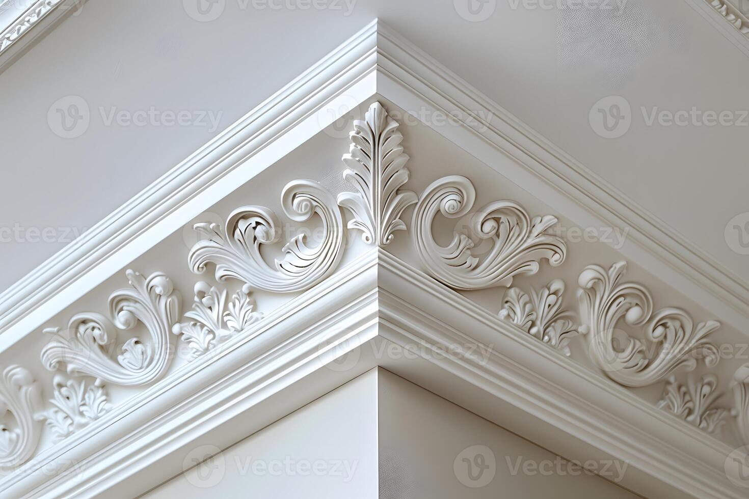 A close up of a corner with decorative molding photo