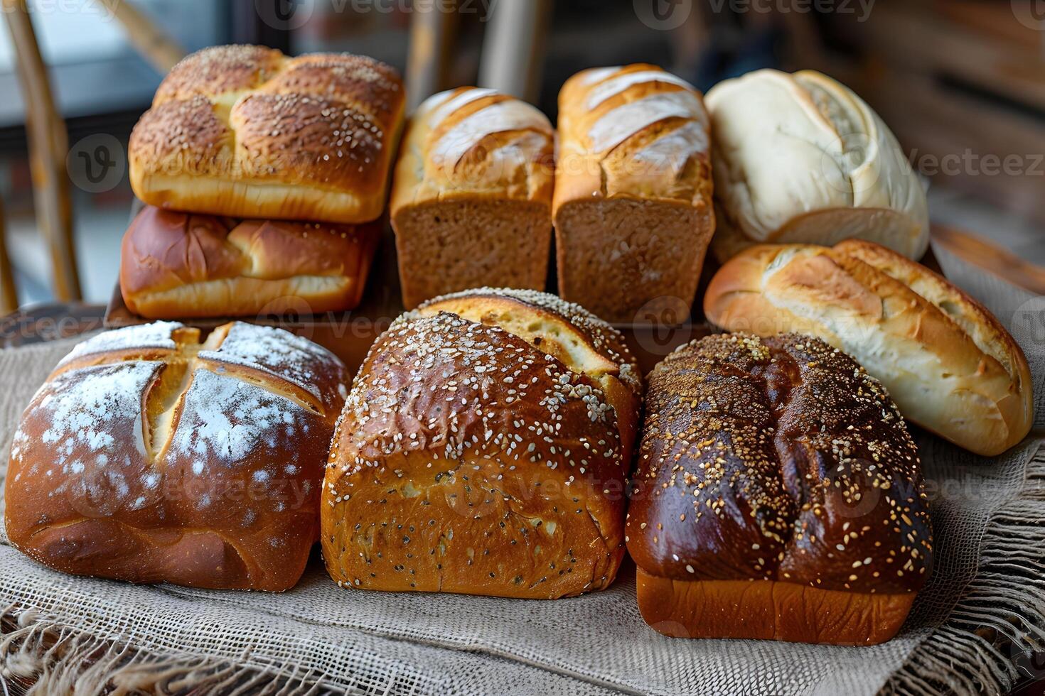 Loafs of bread and various toppings on a table photo