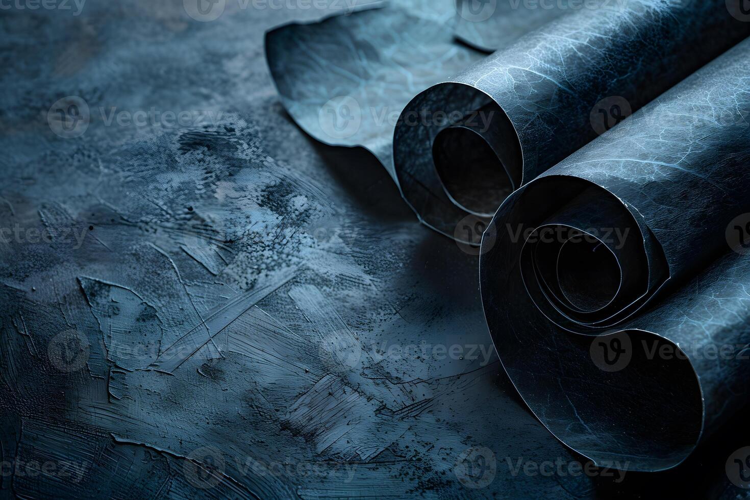 Two rolls of black paper on a table photo