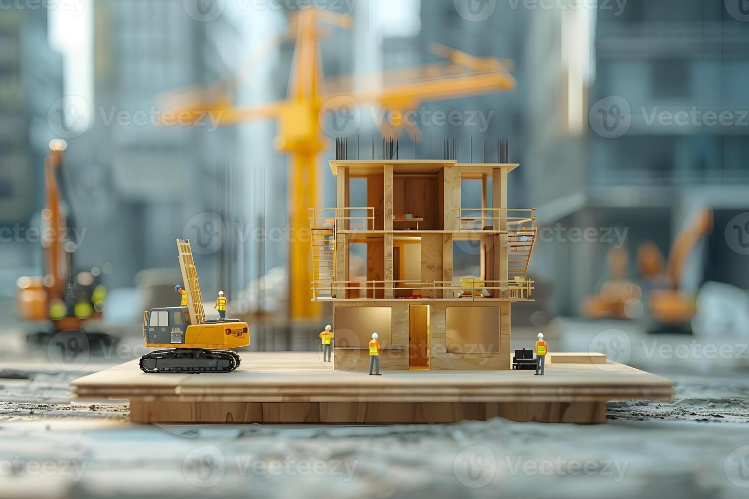 Construction machinery parked near building site photo