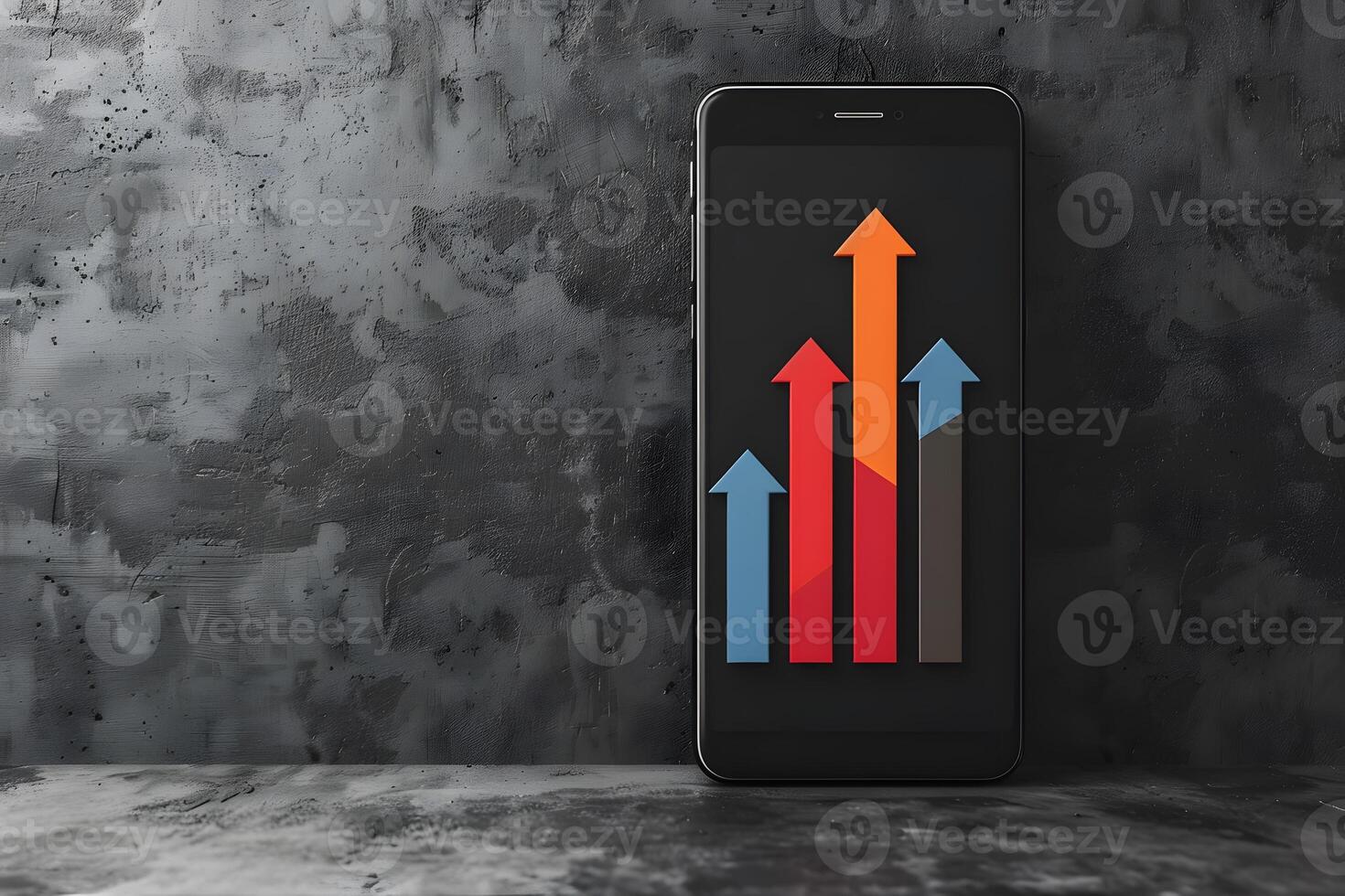 A close up of a cell phone with a colorful arrow on it photo