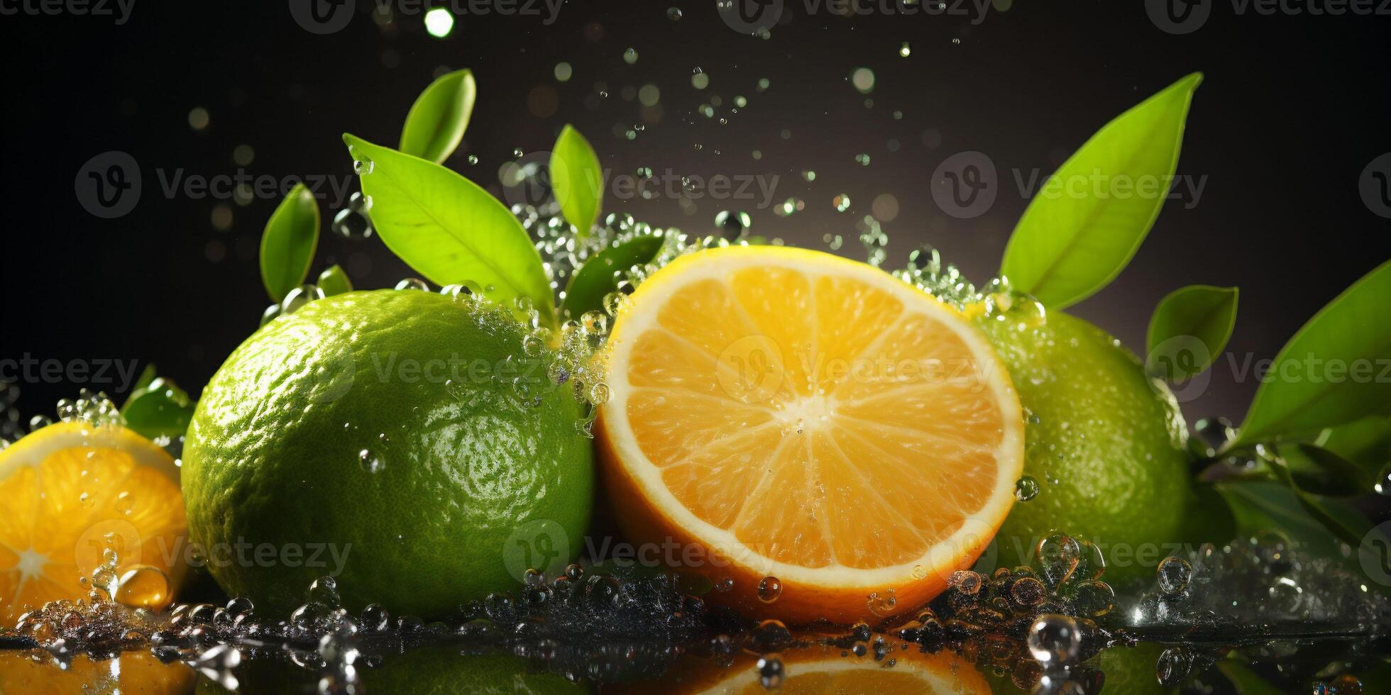 Citrus assortment. Bruit background of citrus fruits oranges, limes and lemons on black background. Copy space photo