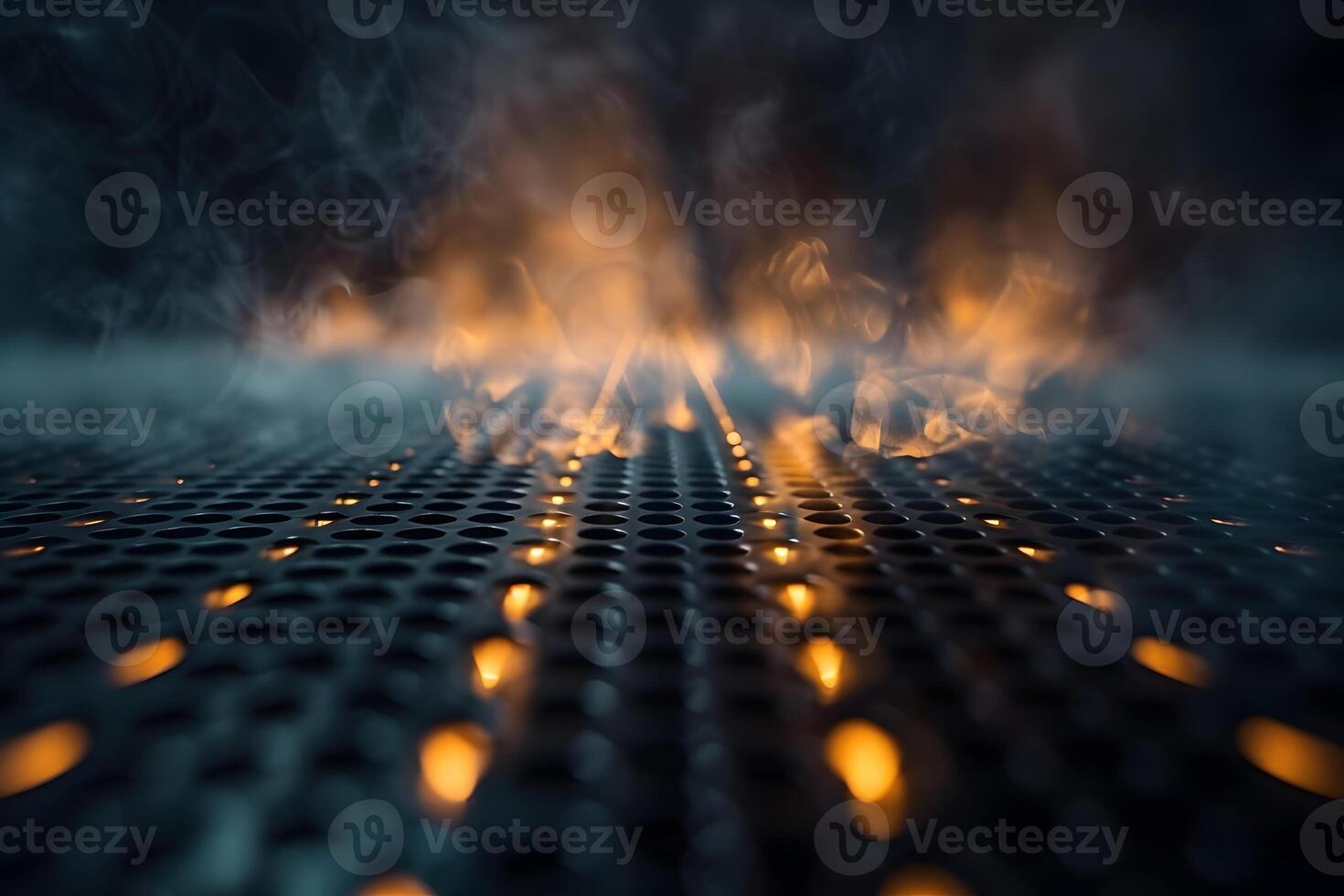 Flames and smoke billowing from a close-up grill photo