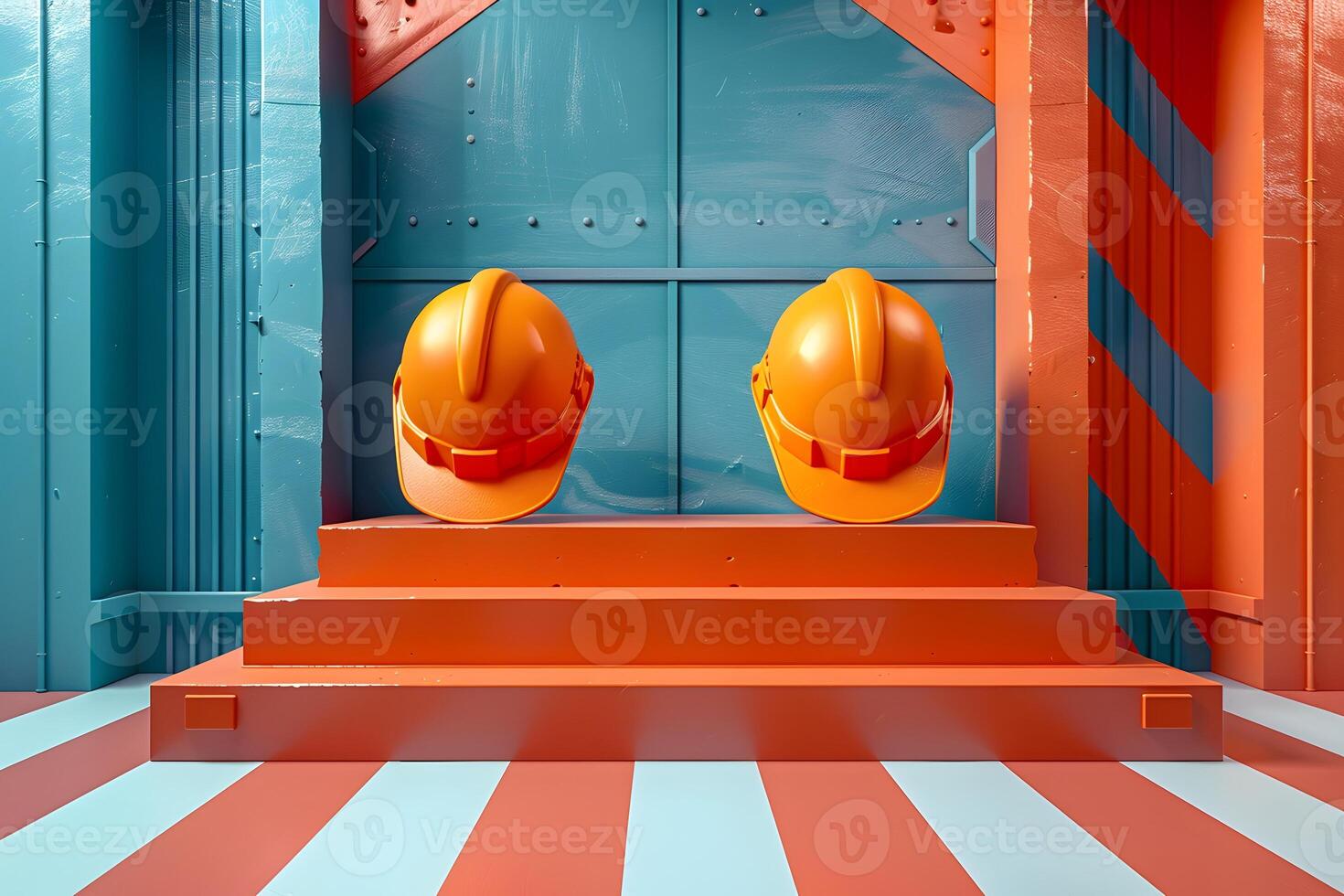 Two hard hats on steps photo