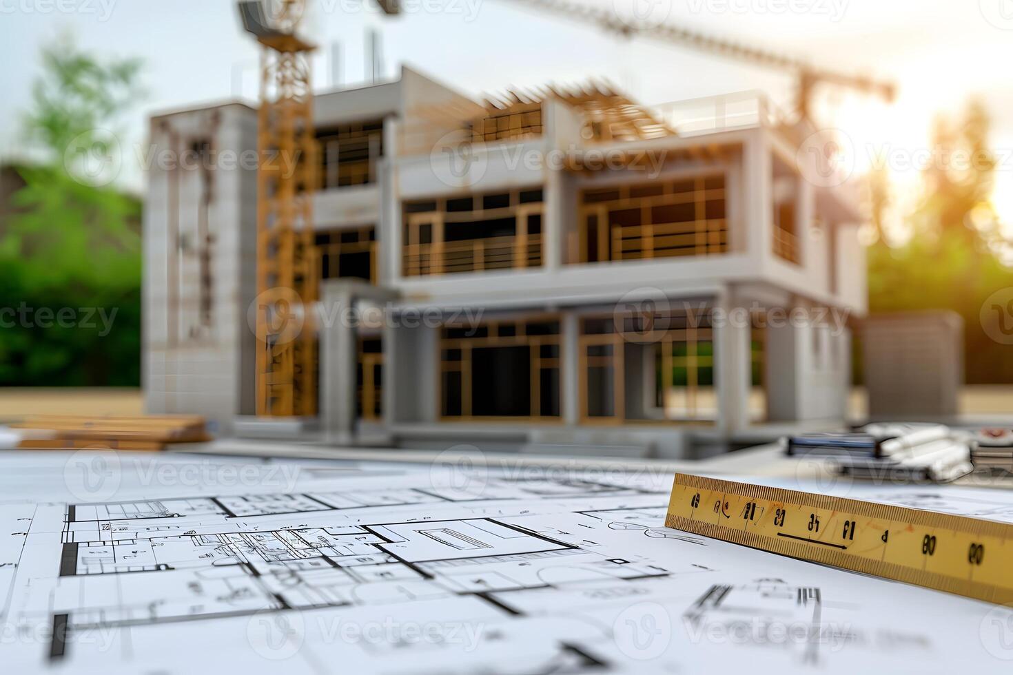 A ruler on top of a building under construction photo