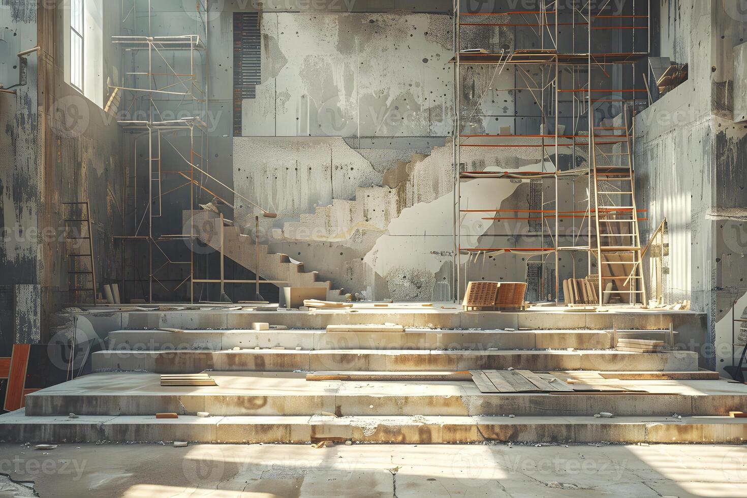 A large room featuring a staircase and stairs photo