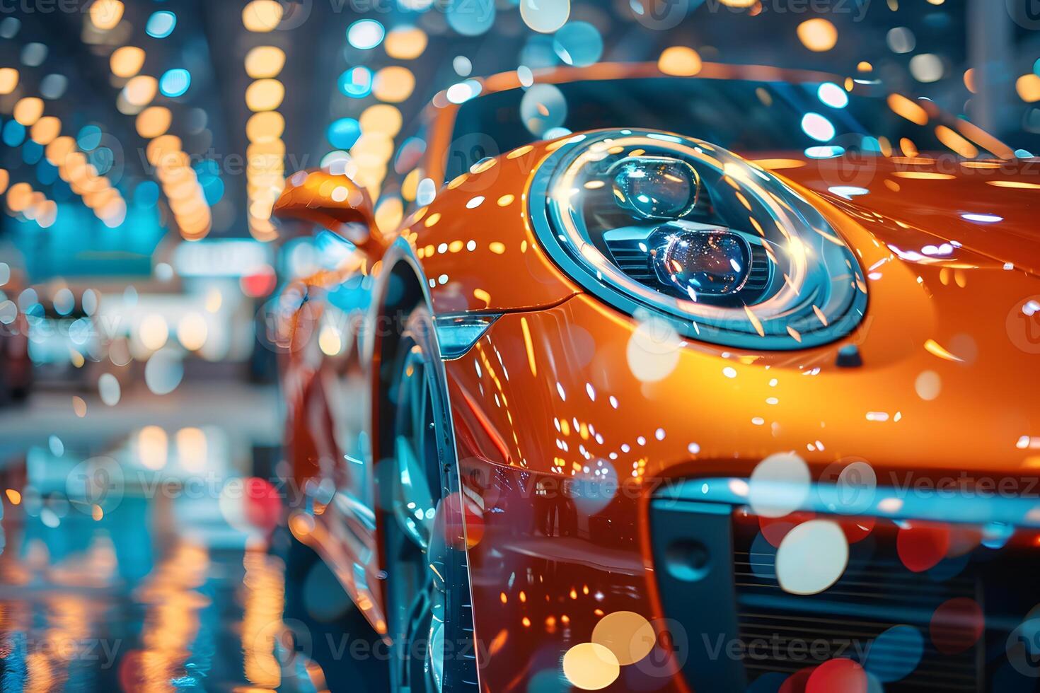 A close up of a car with numerous headlights photo