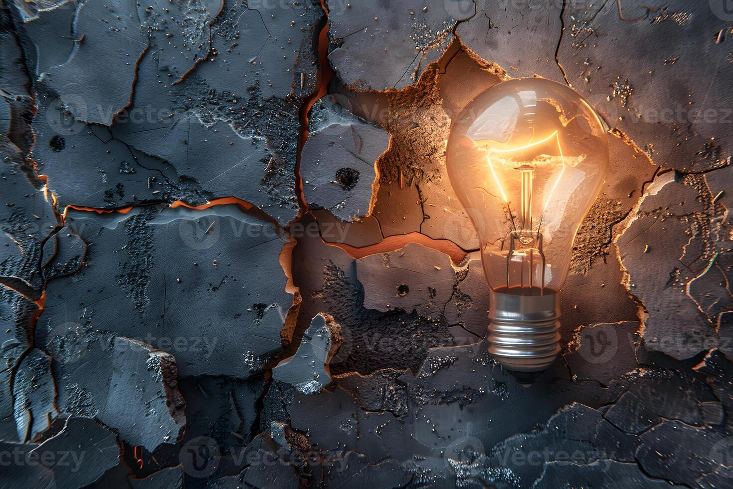A light bulb close-up on a cracked surface photo