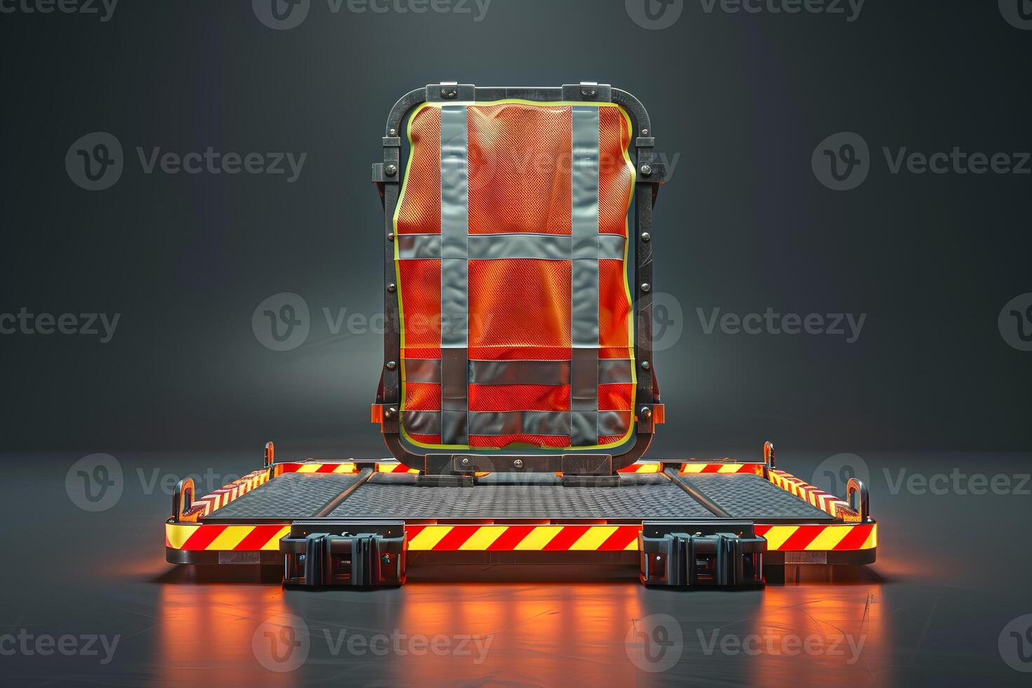 A close up of a truck with a reflective vest photo