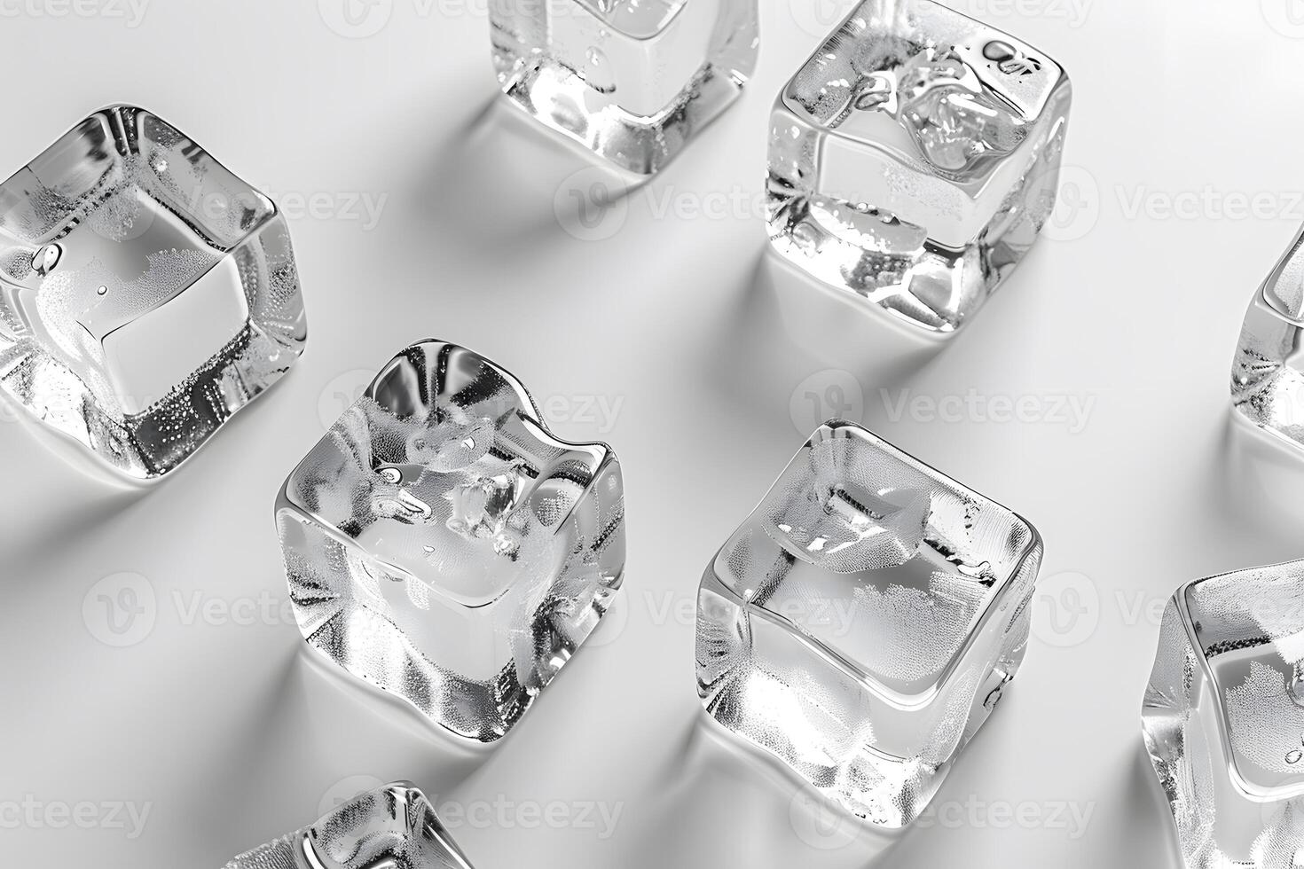 Several ice cubes arranged in a circle on a white surface photo