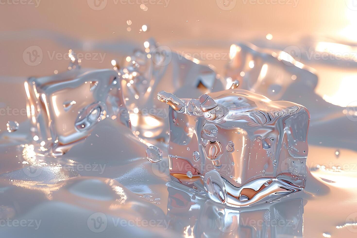 Many ice cubes melting on a surface photo