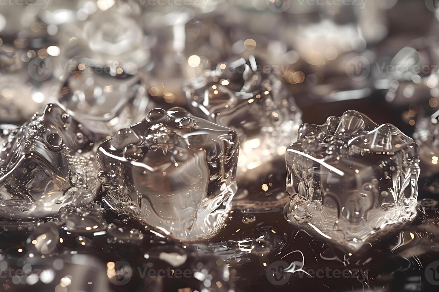 Many ice pieces on table photo