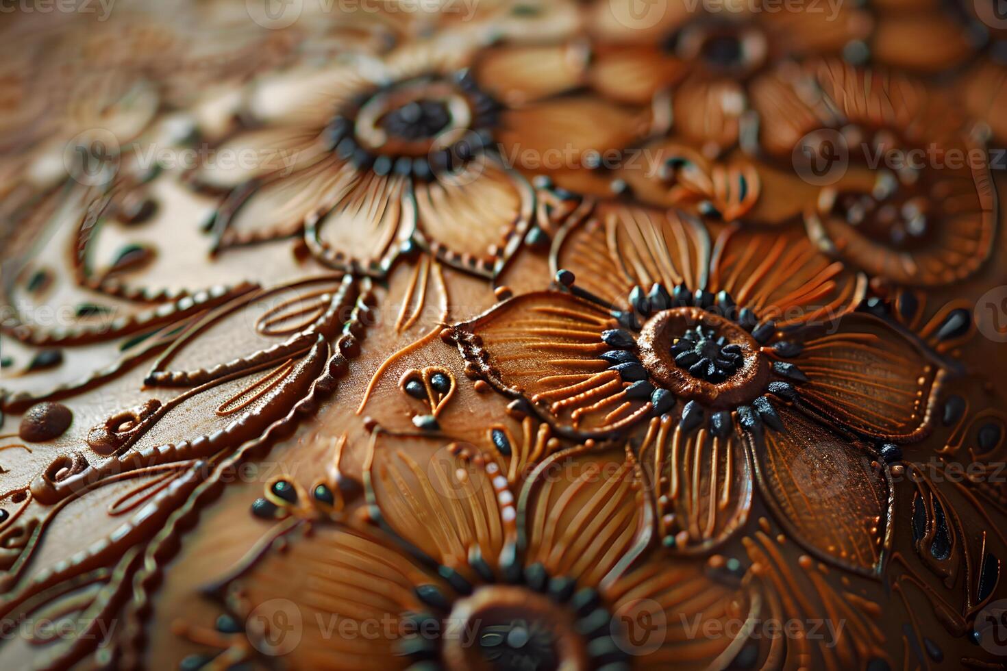 A close up of a leather flower design on a table photo