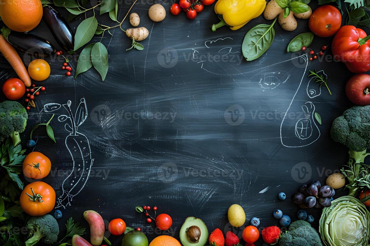Circle of assorted organic produce and fruits photo
