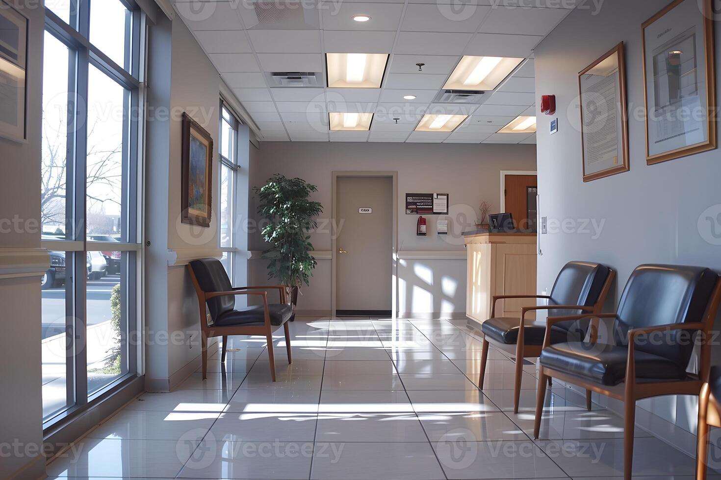 Many chairs in the waiting room of a hospital photo