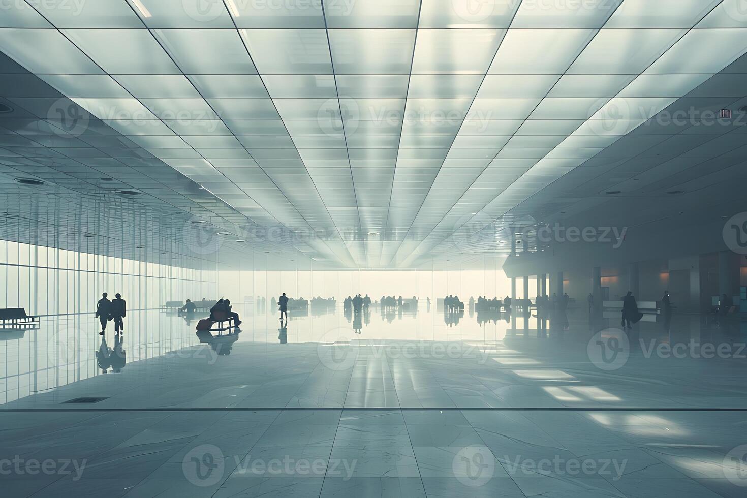 People walking through a large building with a lot of windows photo