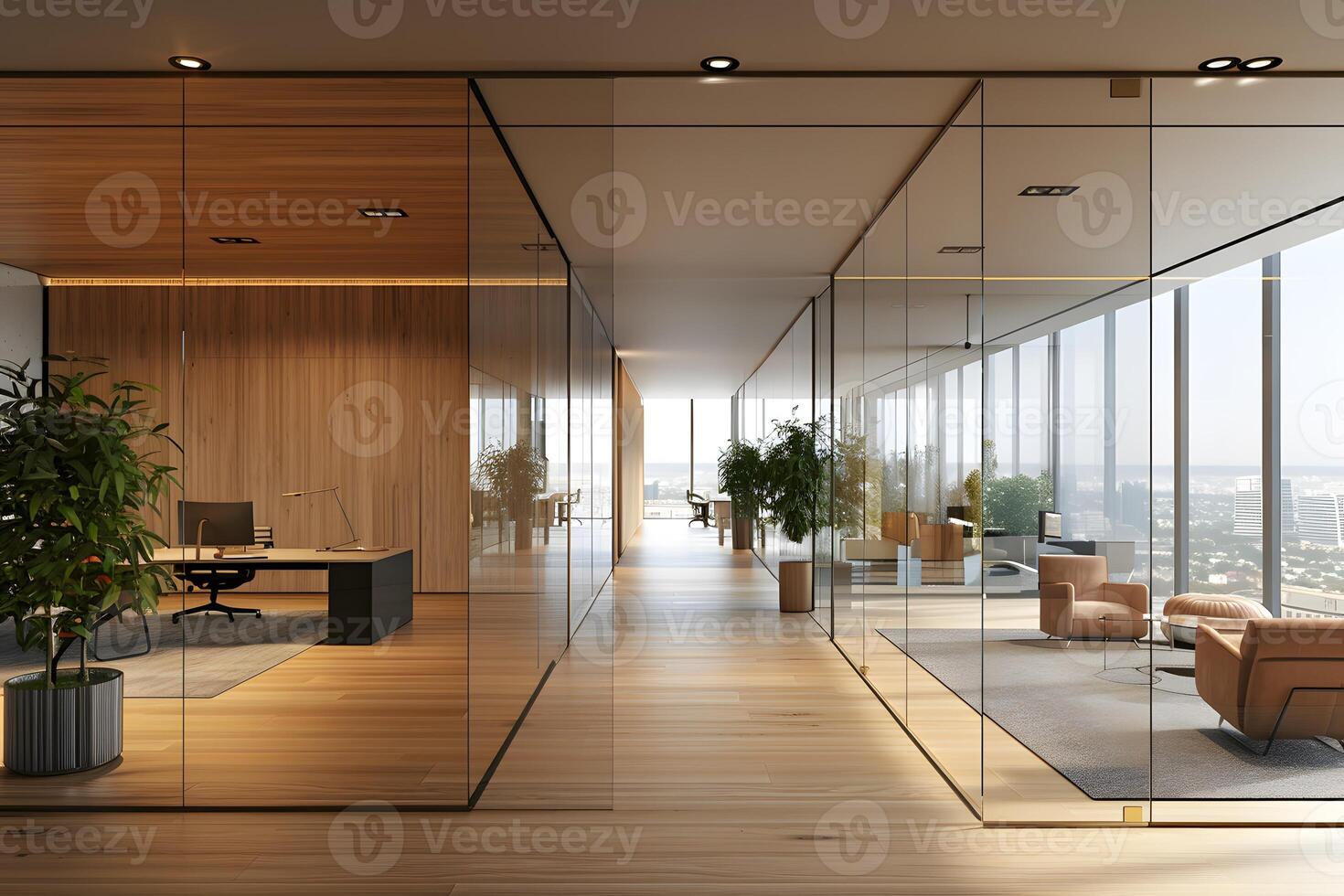 A view of a large open office with a glass wall photo