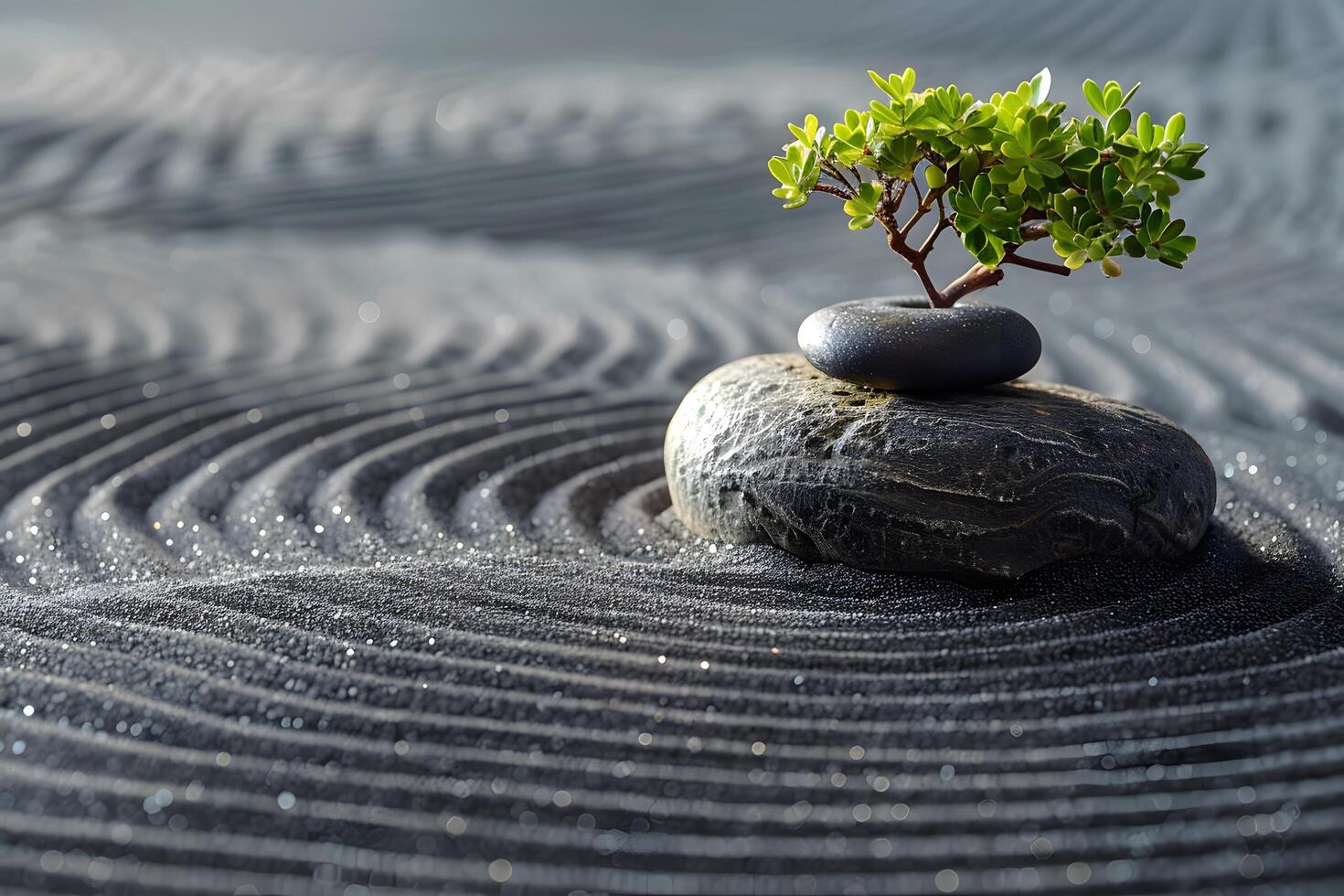 A small tree sitting on a rock photo