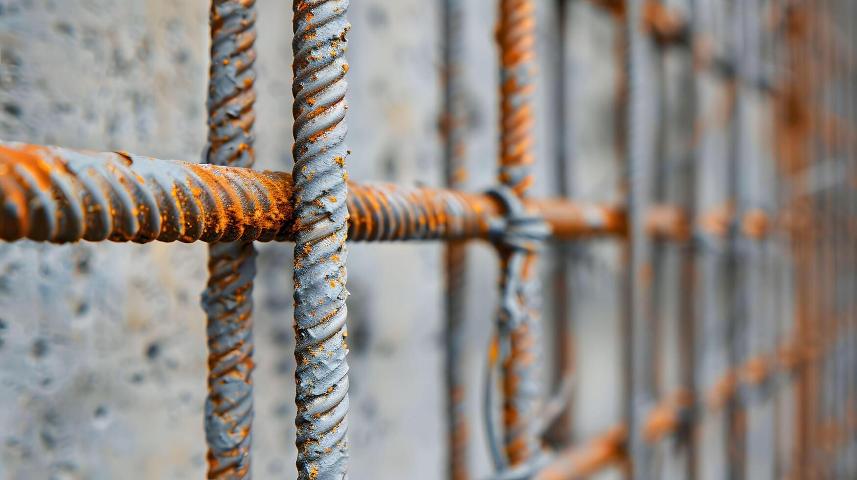 Rusty metal bars attached to a wall with a corroded surface photo