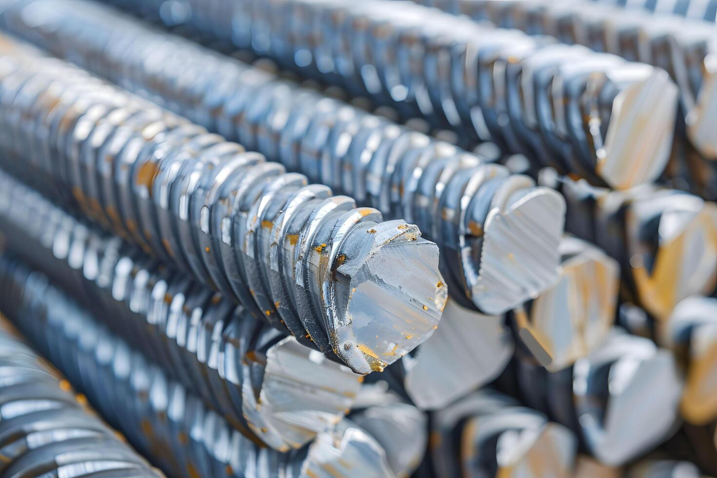 A close up of a bunch of steel rods stacked on top of each other photo