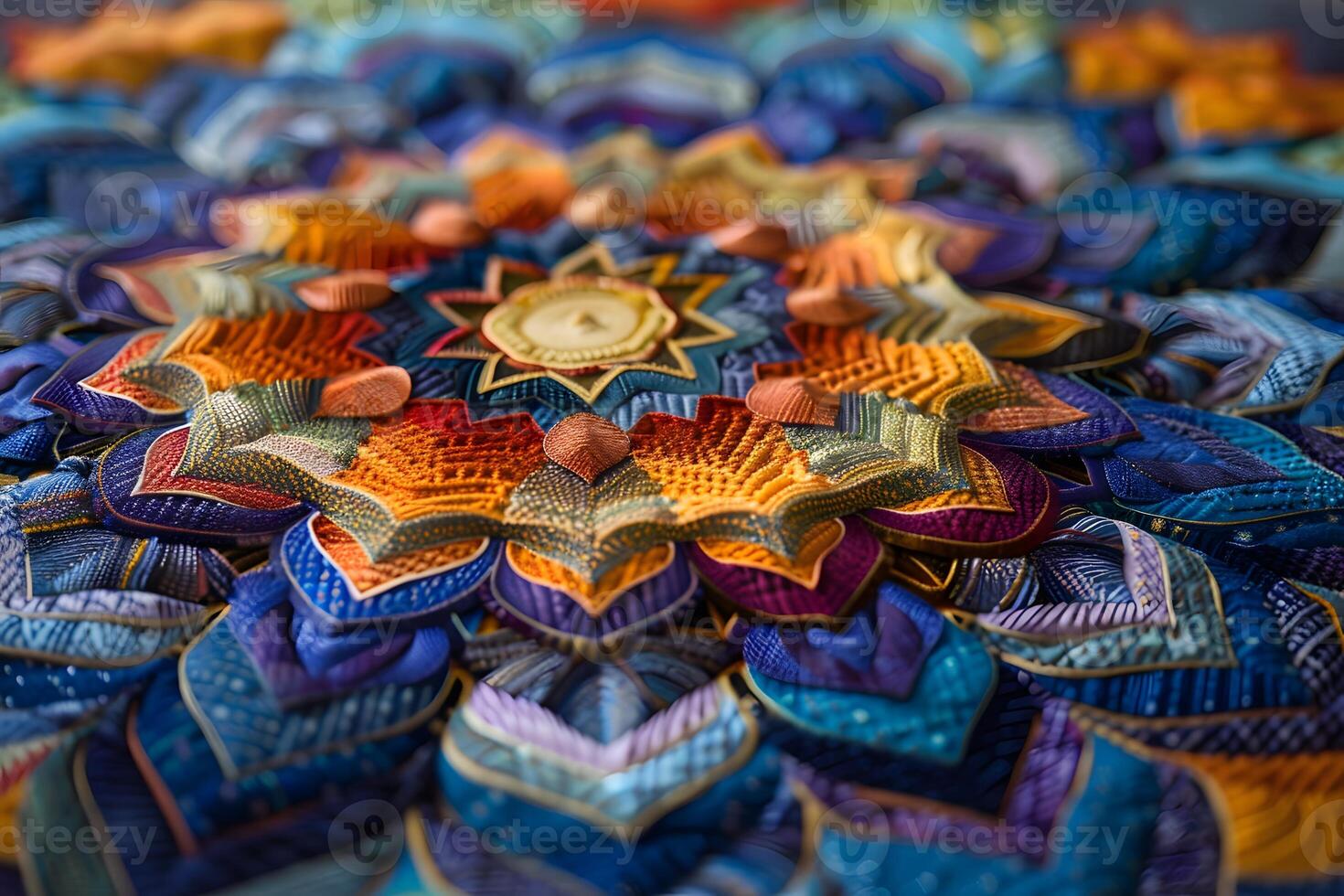 A colorful crocheted textile up close photo