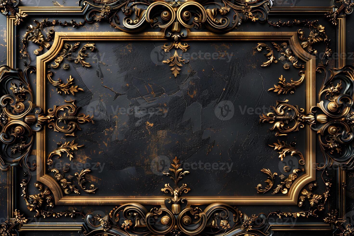 A close up of a gold frame with a black background photo