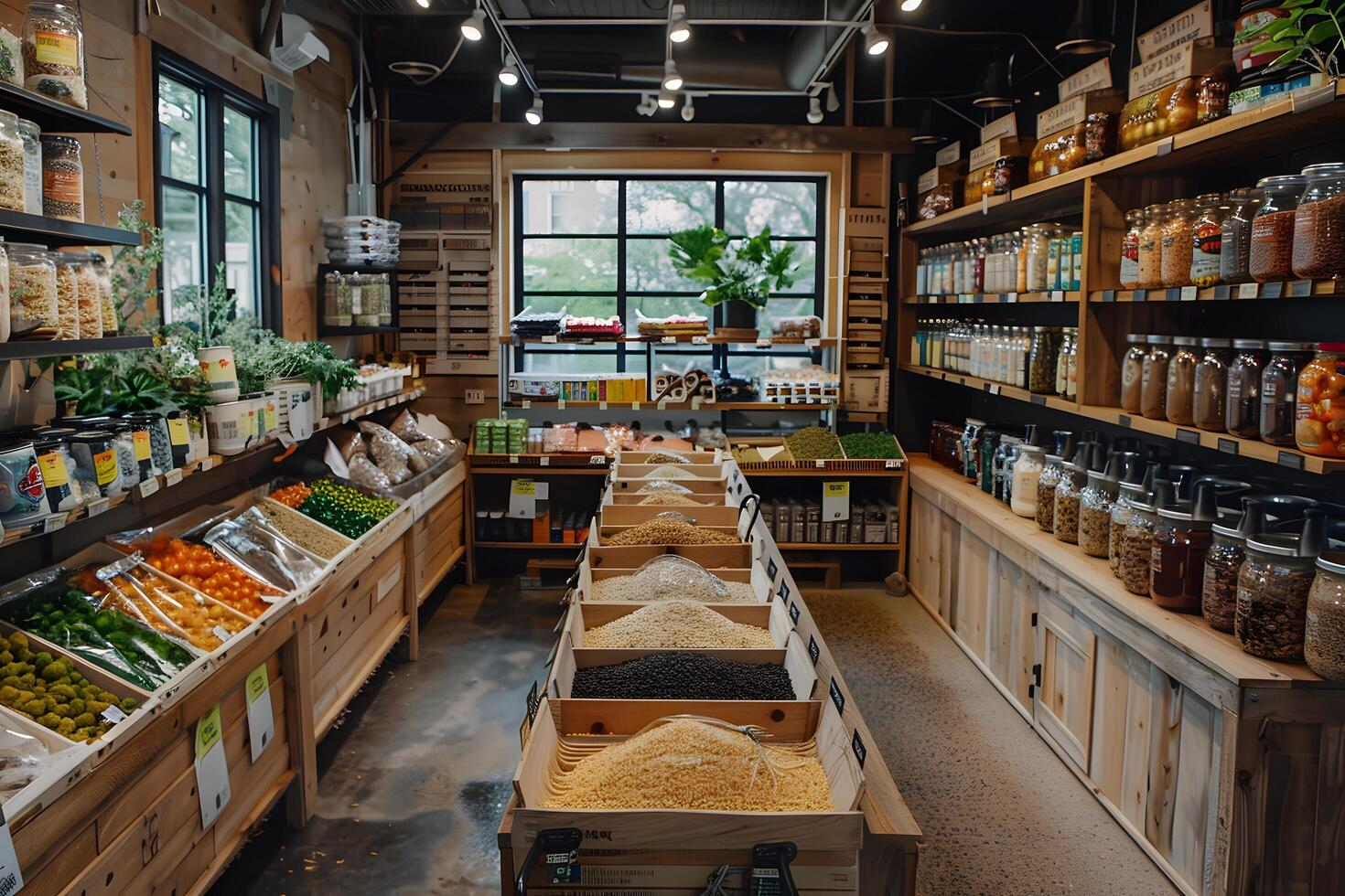 A view of a store stocked with variety food items photo