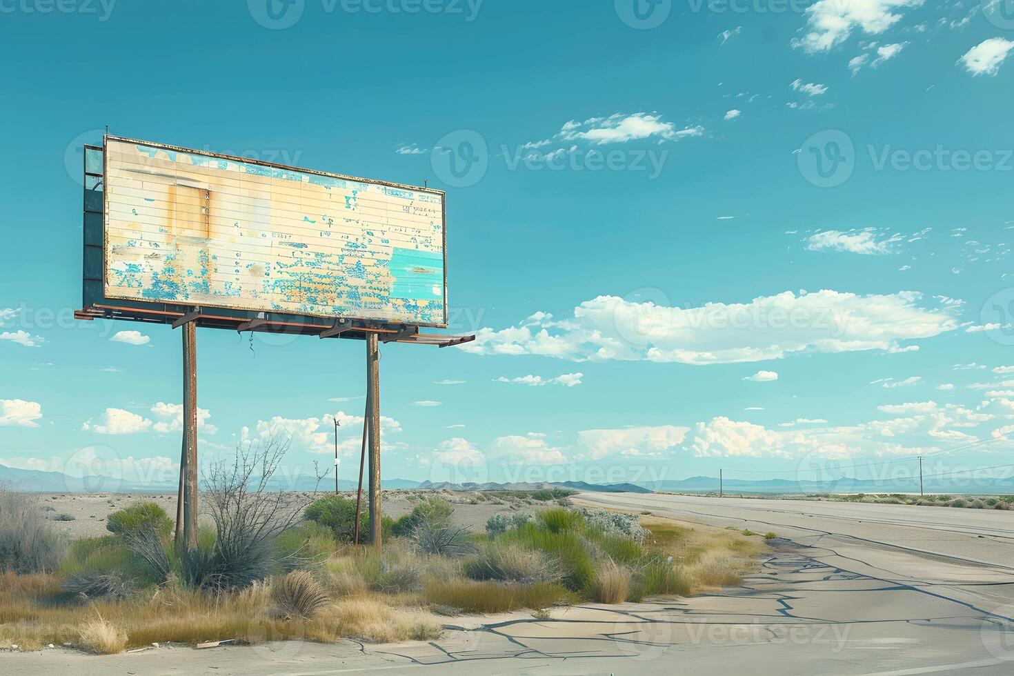 A billboard on the side of the road with a sky background photo
