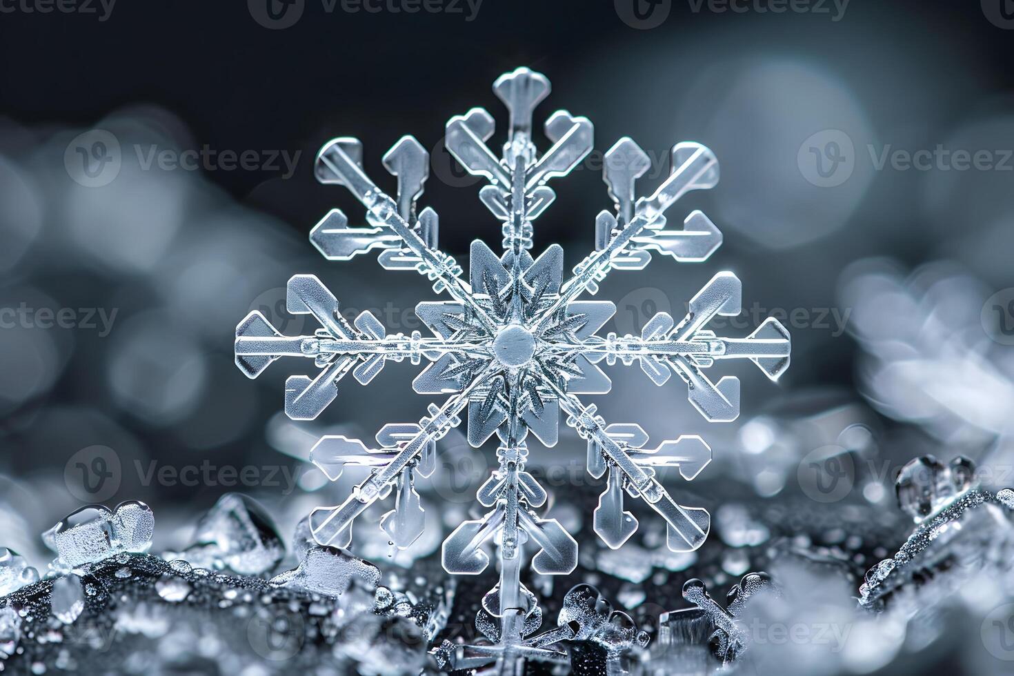 A close up of a snowflake on a black background photo