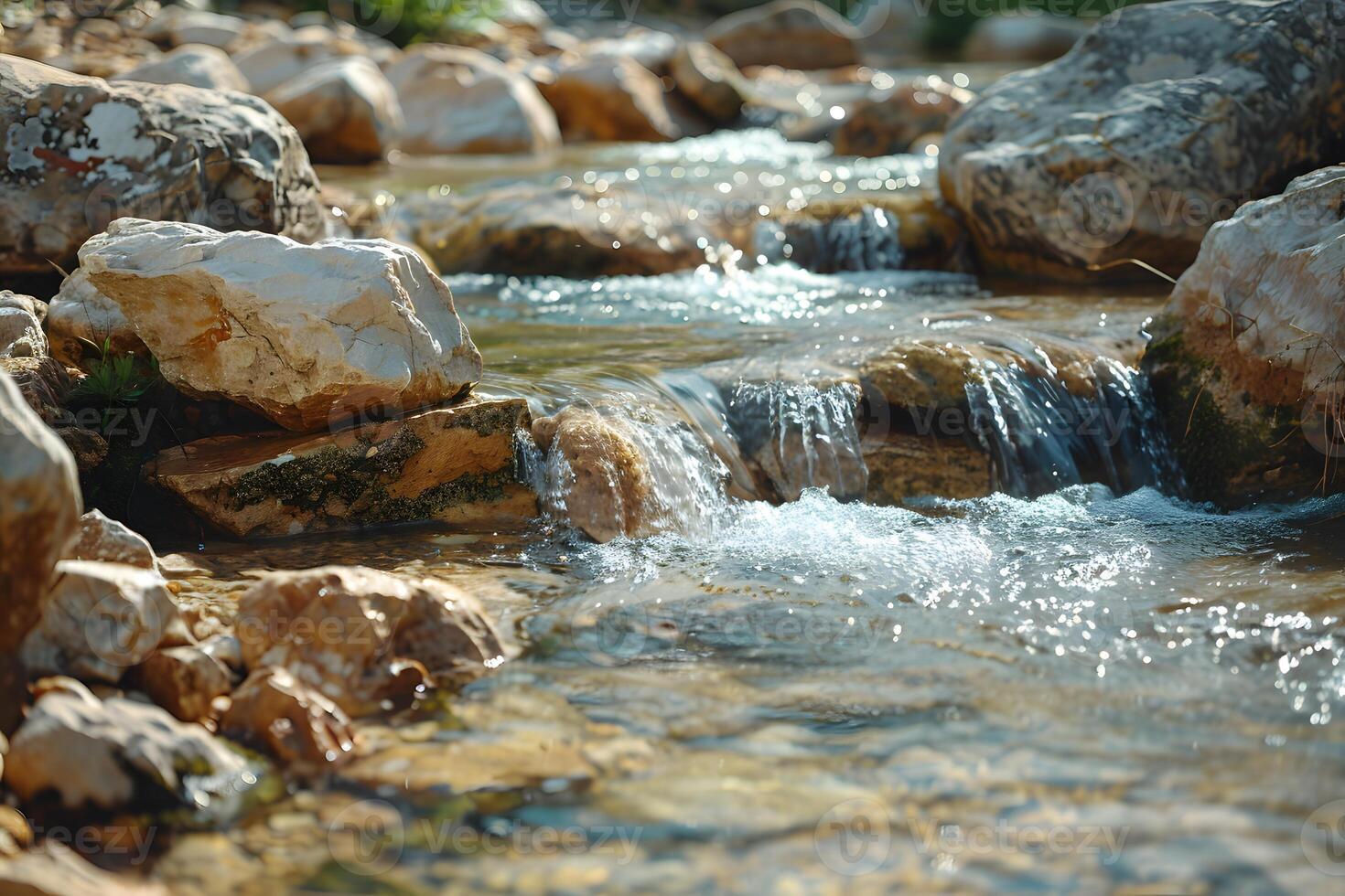 A stream of water flowing through rocks photo