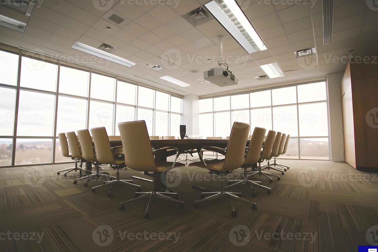 Large conference table and chairs in spacious room photo