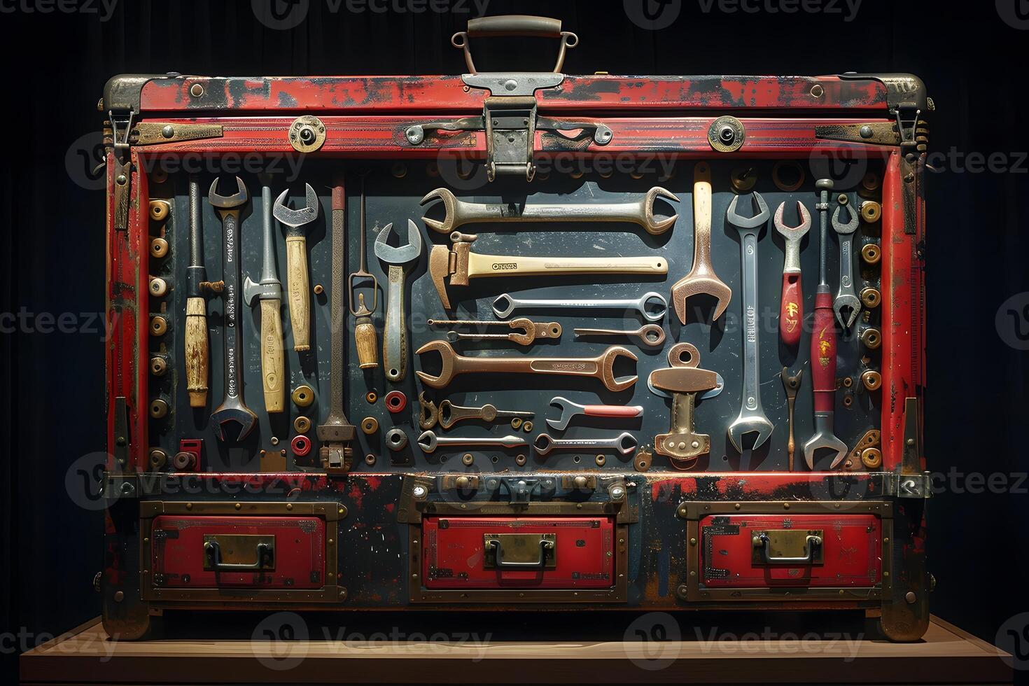 A trunk filled with various tools photo