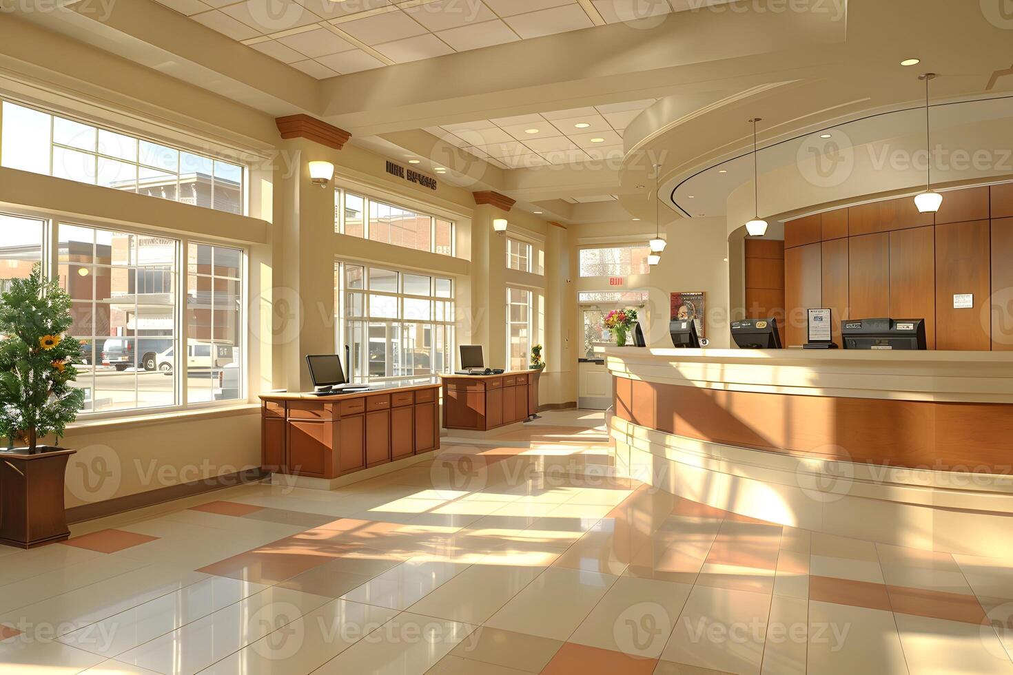 Large lobby with plant and window photo
