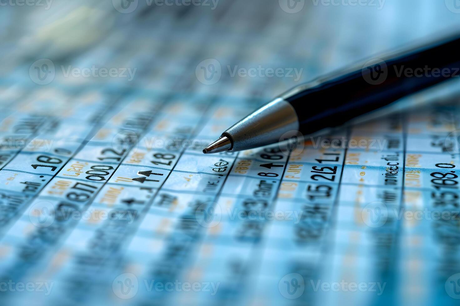 Close up of pen on table with numbers photo
