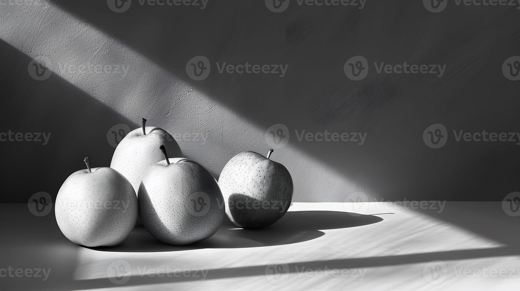 Three pears and two apples on table photo