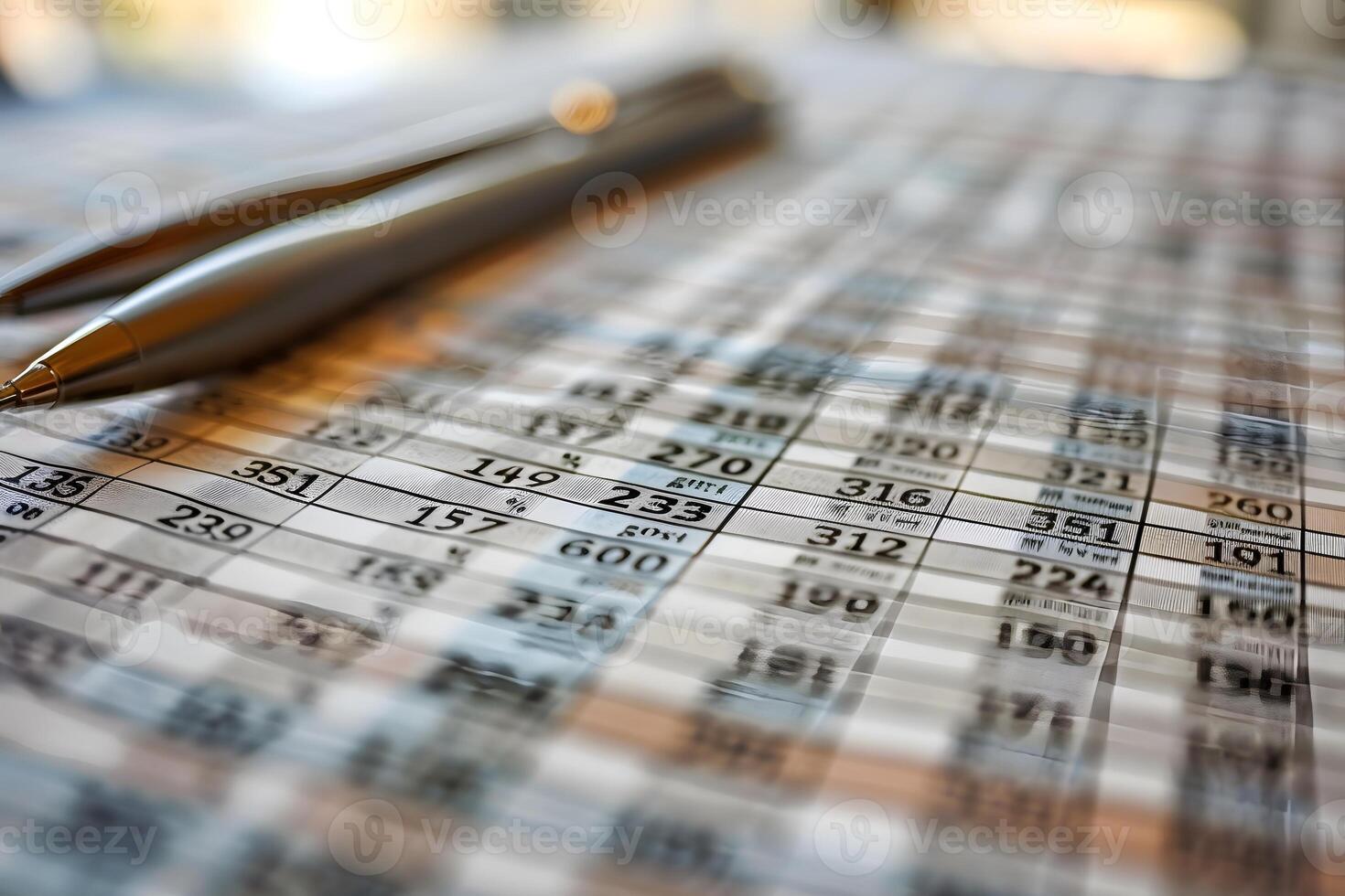 A pen on a table with a lot of numbers photo