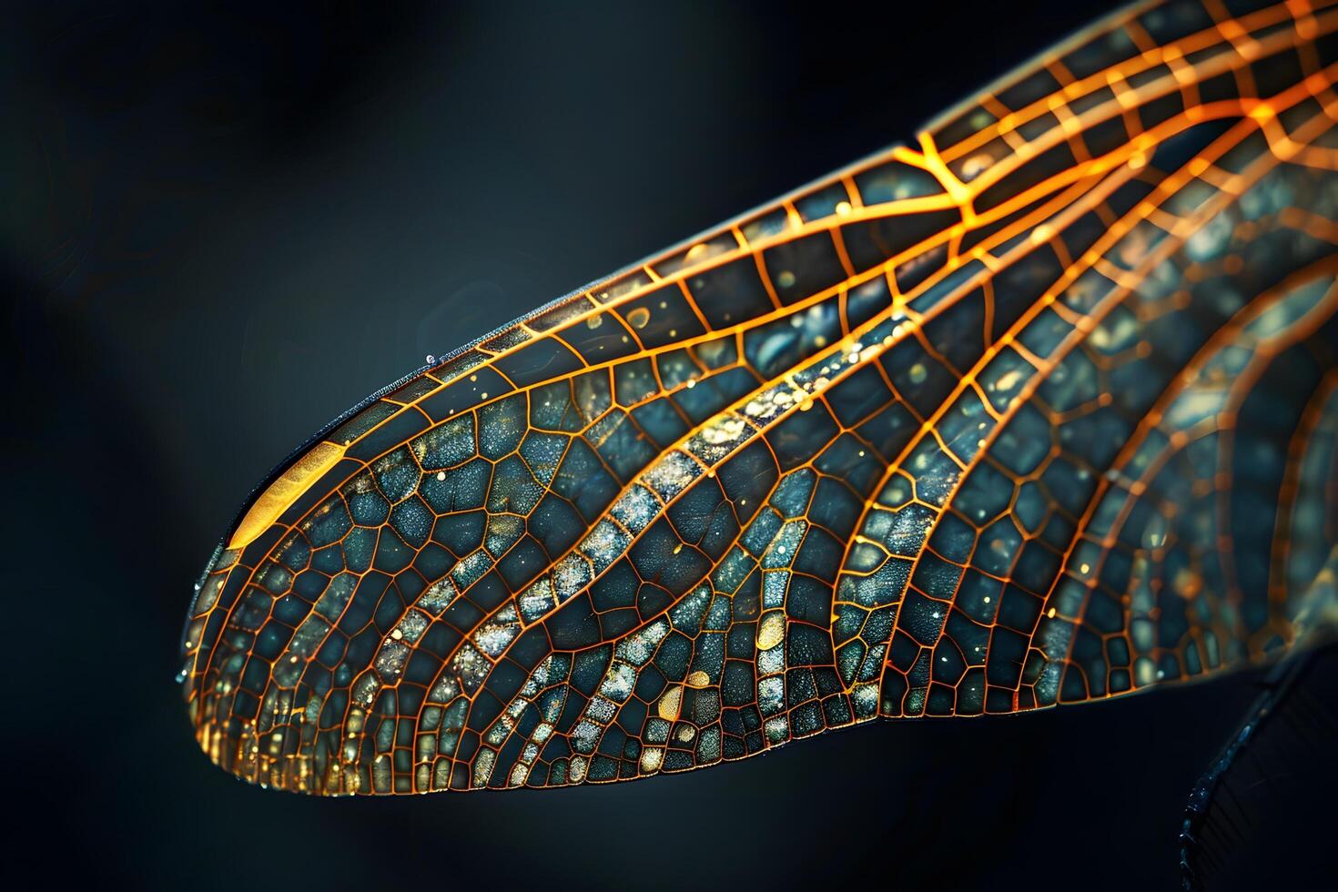 Close-up of dragonfly wing on black background photo