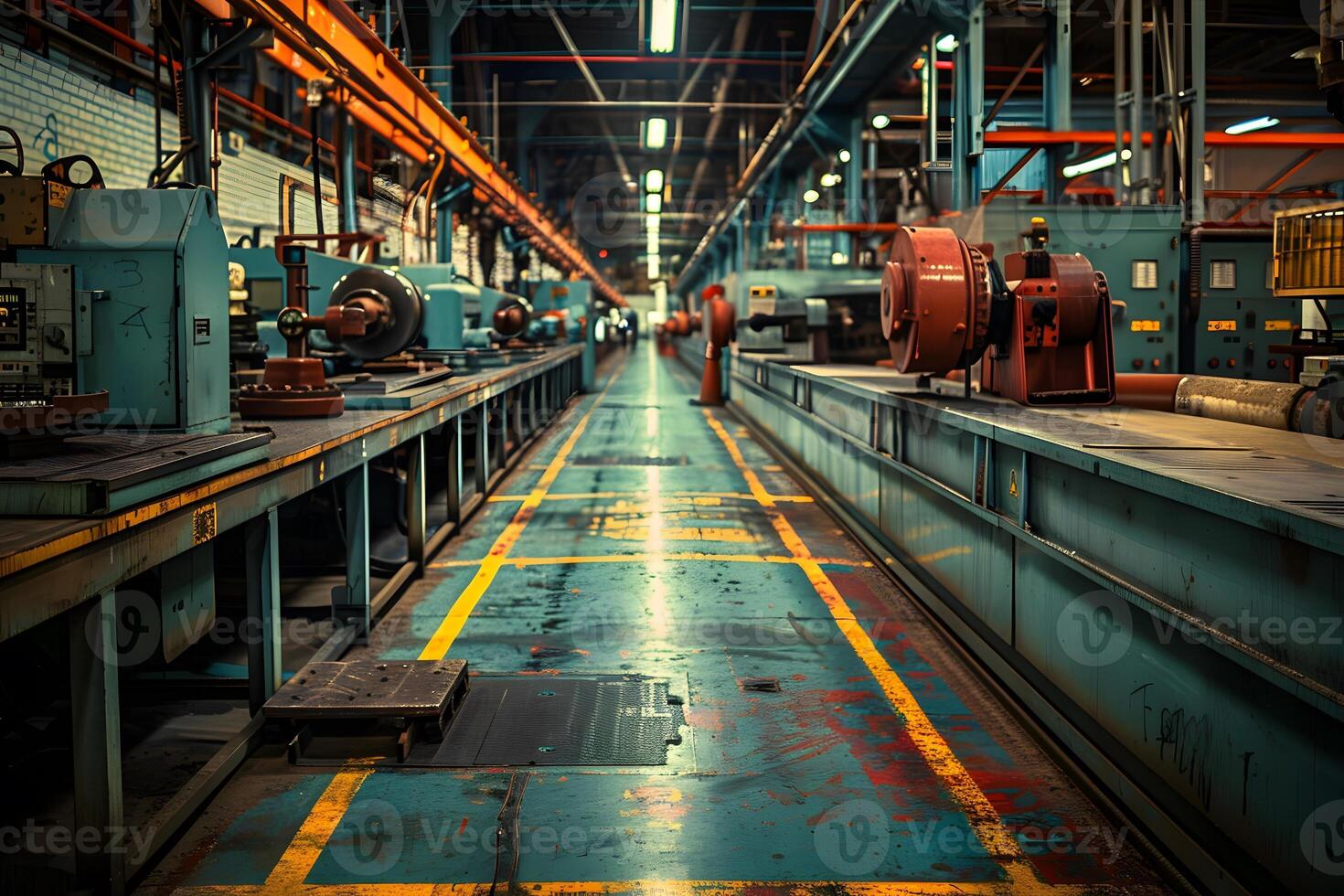Industrial area showcasing machinery and equipment inside a factory photo