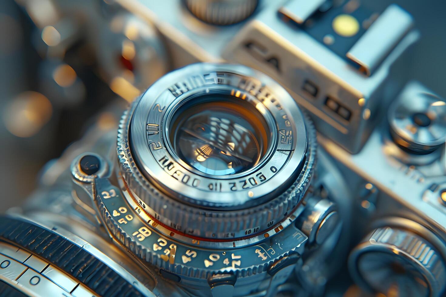 Close-up of a camera with a lens on it photo